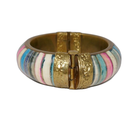 Colorful Brass Pull Pin Hinged Bangle Bracelet - Picture 2 of 12